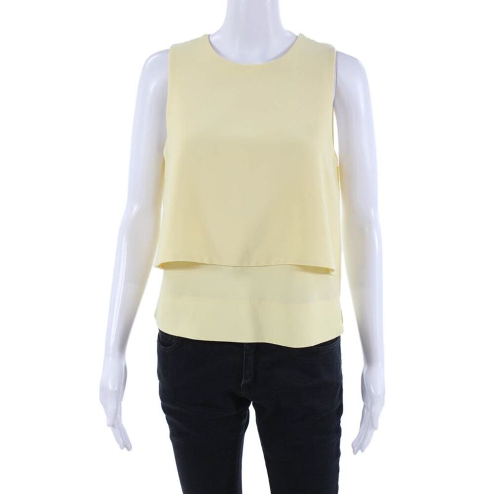 Suistudio Women Basic Sleeveless Tank Yellow Round Neck Zip Polyester Size S